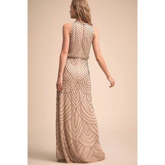 Adrianna Papell Beaded Halter Neck Blouson Maxi Dress Nude Size 8 - Picture 2 of 7